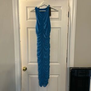 House Of Harlow 1960 Blue Mesh Ruched Midi Dress Size Small